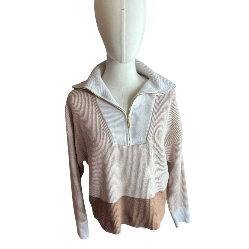 Marc New York Colorblock Half-Zip Sweater Women’s Size M | Neutral Ribbed Knit